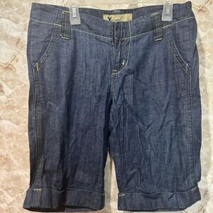 Wet Seal Denim Bermuda Shorts Womens Size 7 Dark Wash‎ Cuffed Pockets